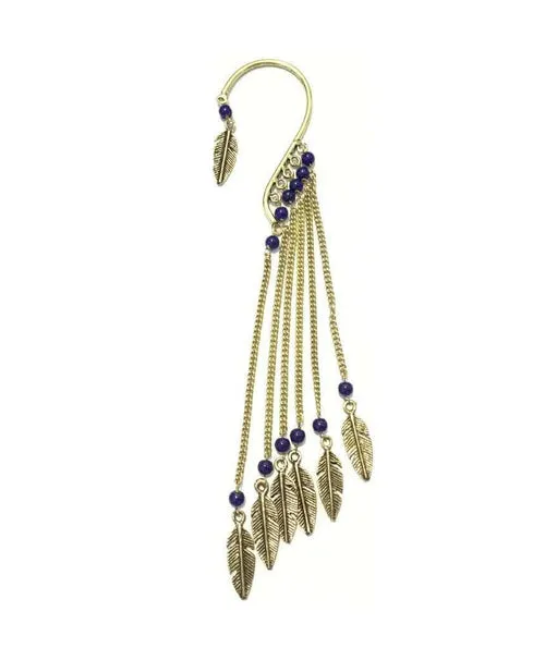 Boho Earcuff with Chains and Feathers - Perfect for Festivals and Parties