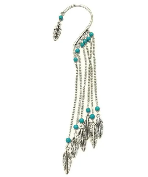 Boho Earcuff with Chains and Feathers - Perfect for Festivals and Parties