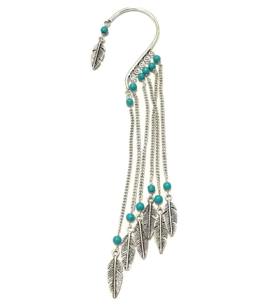 Boho Earcuff with Chains and Feathers - Perfect for Festivals and Parties