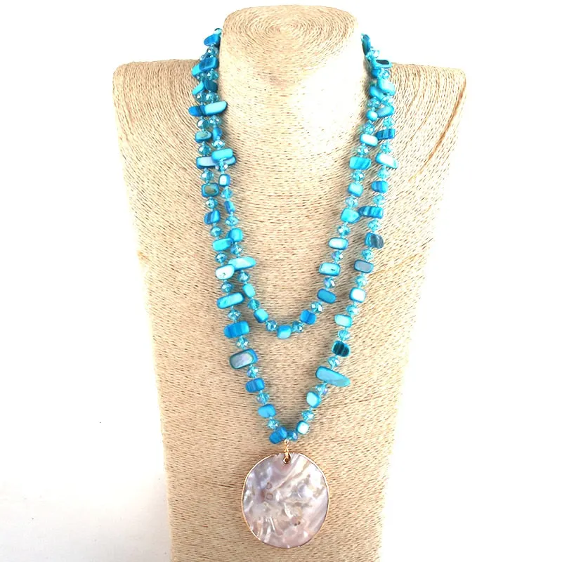 Boho Necklace, RH Big Crystal Shell Purple Necklaces