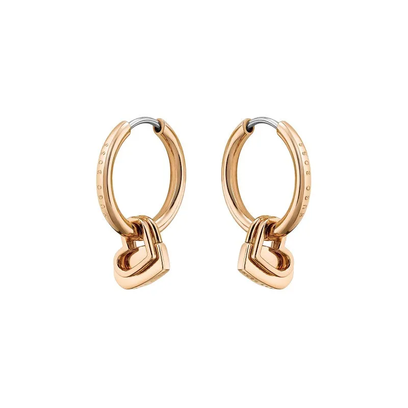 Boss Jewellery Gold Tone Heart Charm Hoop Earrings