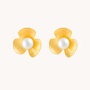 Broad Leaf Gold Stud Earrings W.