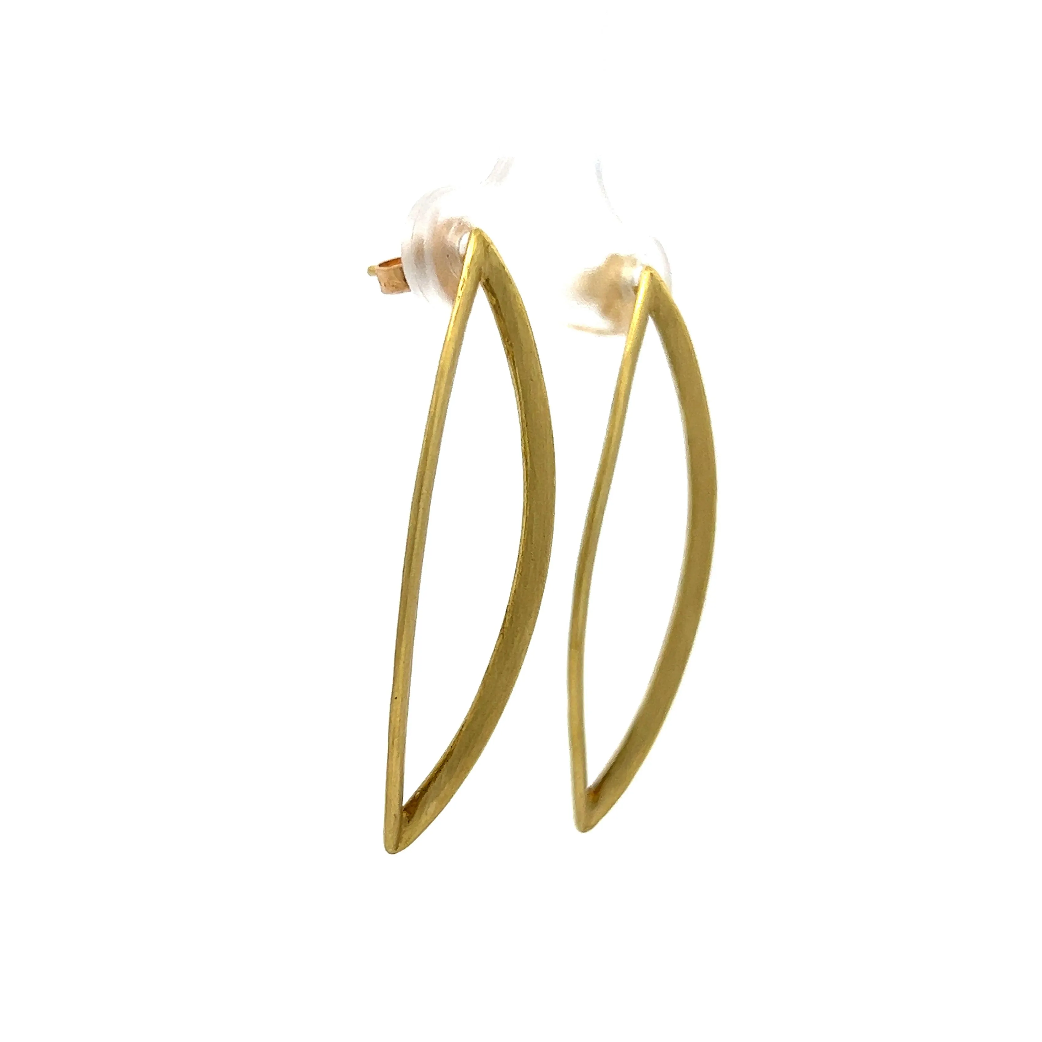 Brushed Gold Marquis Hoop Earrings in 18k Yellow Gold