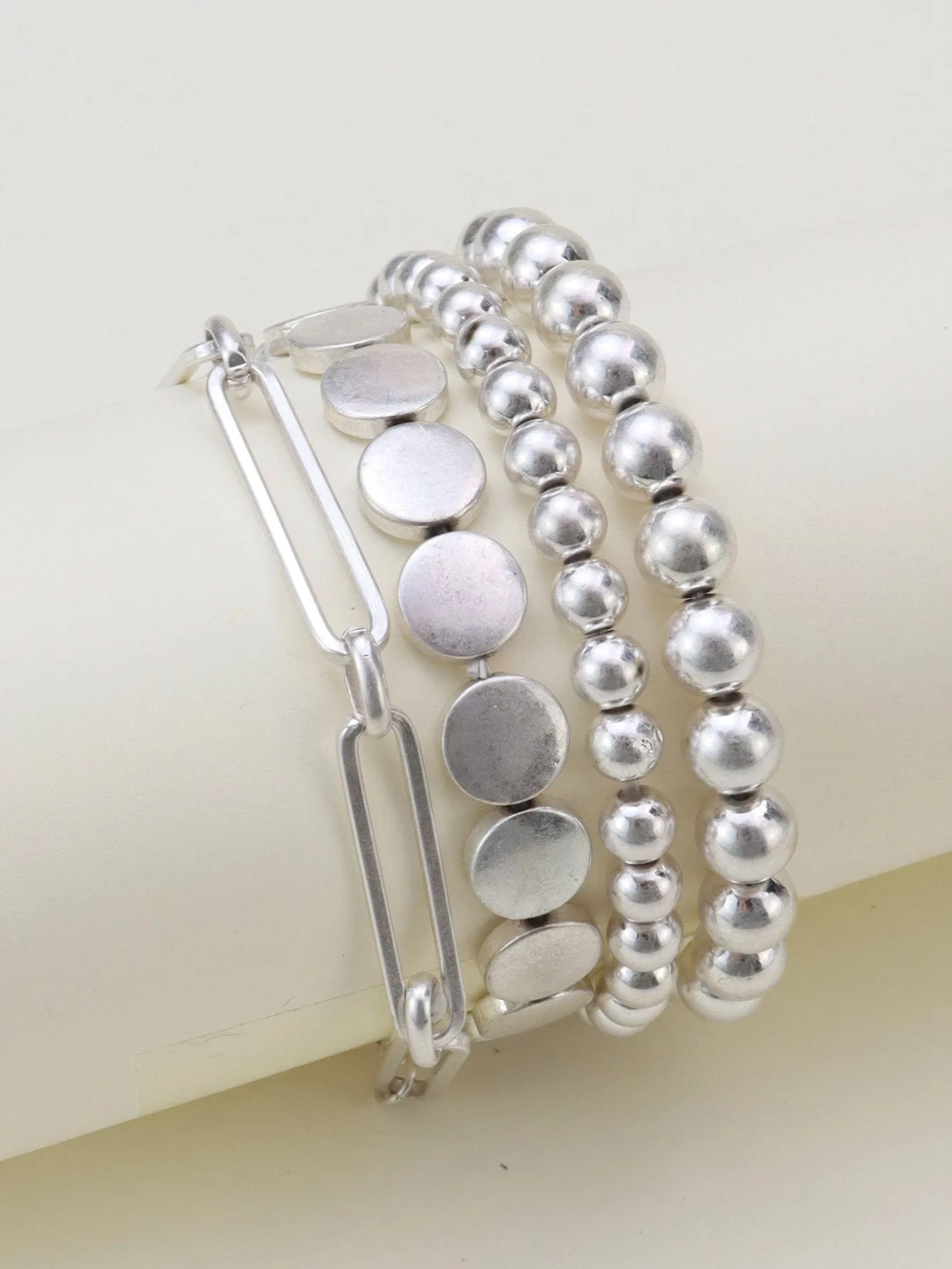 CB2146 Mixed Metallic Beads And Chain Bracelet Set