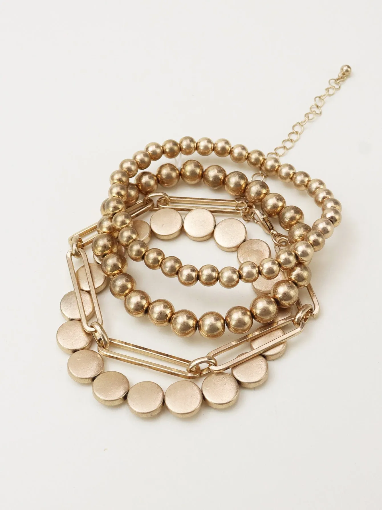 CB2146 Mixed Metallic Beads And Chain Bracelet Set
