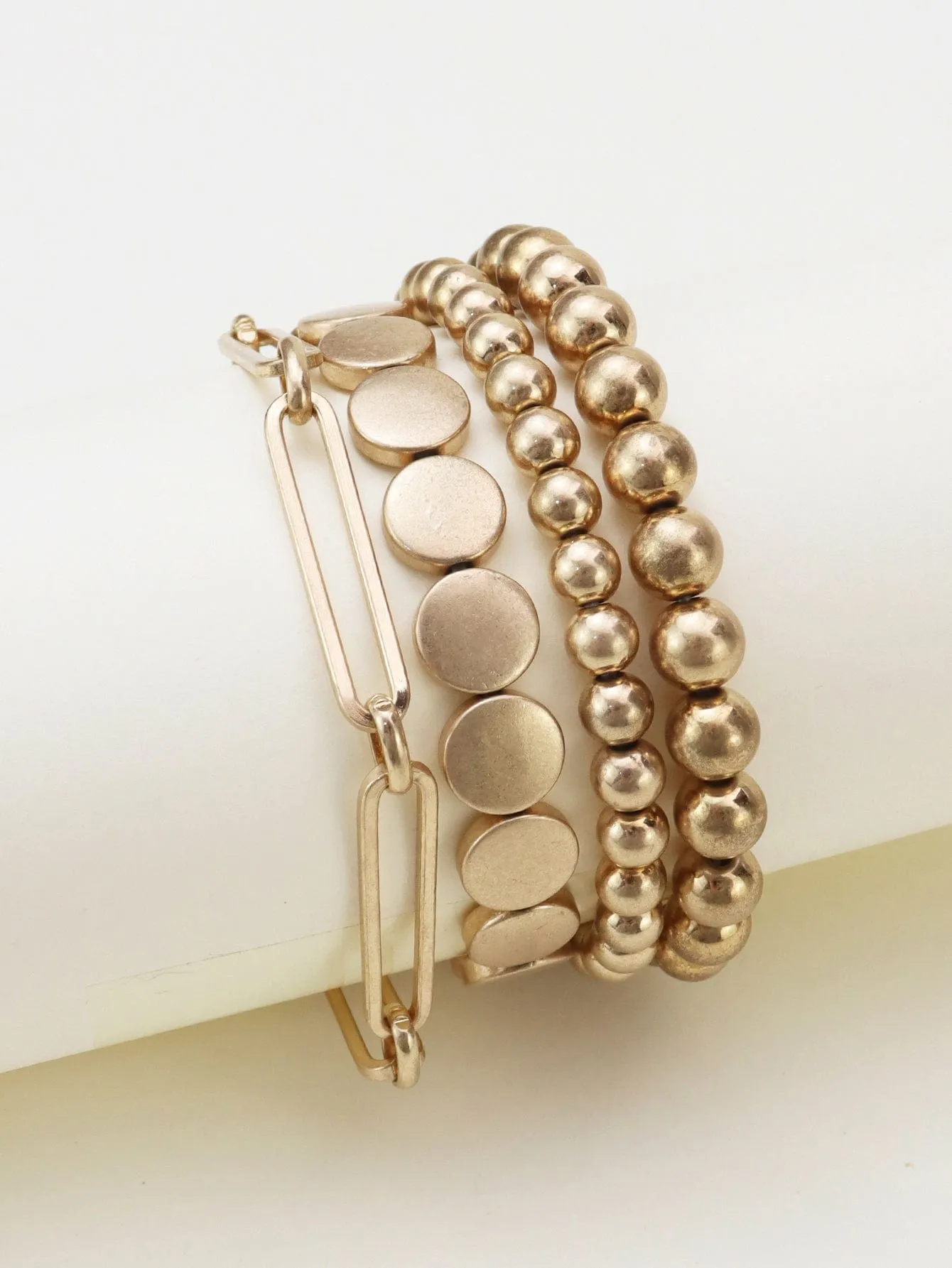 CB2146 Mixed Metallic Beads And Chain Bracelet Set