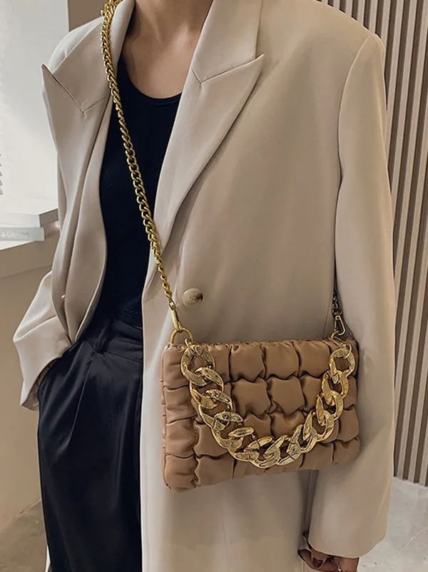 Chains Plaid Solid Color Crossbody Bags