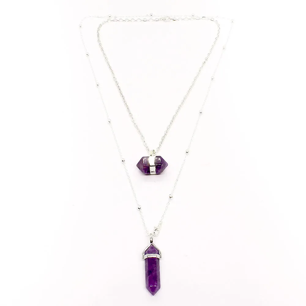 Chakra Hexagon Stone Pendant Necklaces
