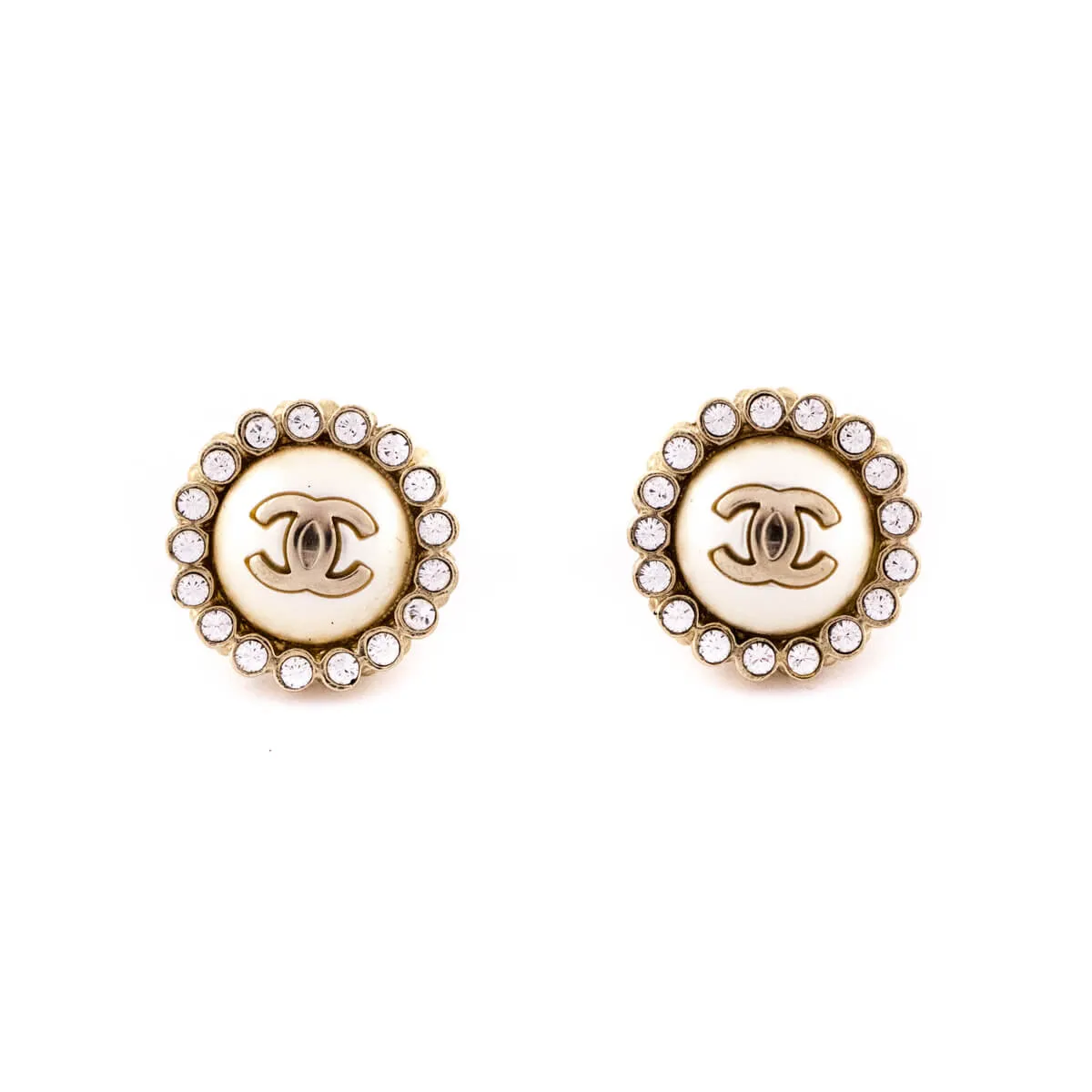 Chanel Faux Pearl CC Stud Earrings