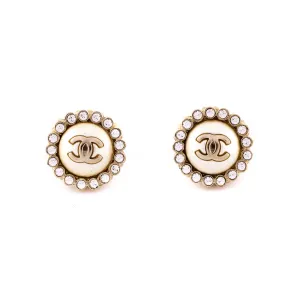 Chanel Faux Pearl CC Stud Earrings