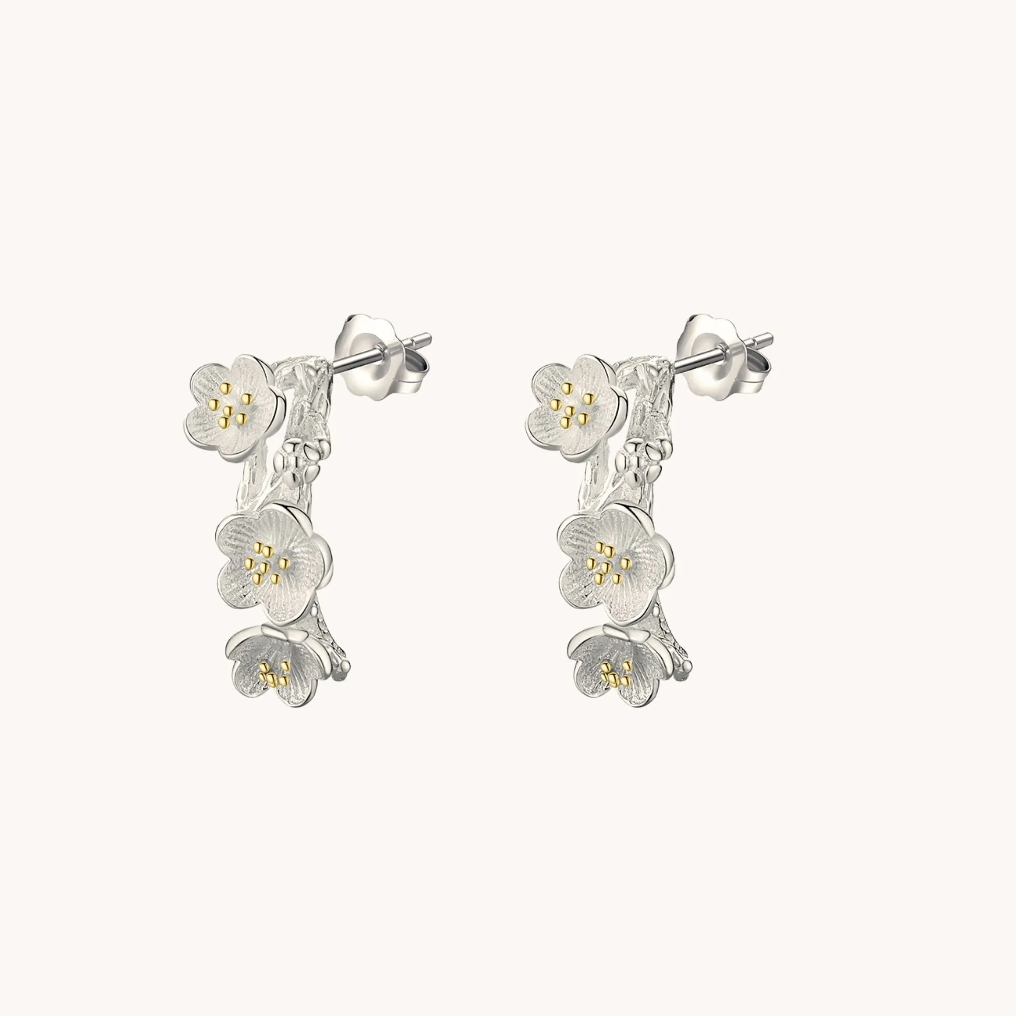 Cherry Blossom Silver Stud Earrings W.