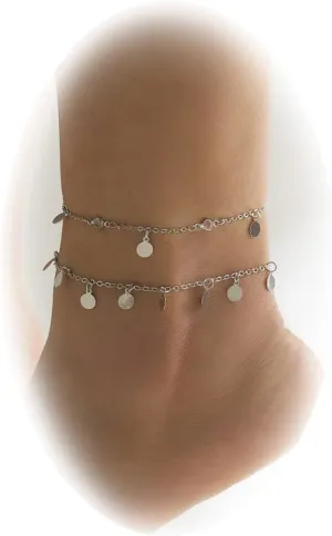 CHICYOHO Gold Layered Anklet for Women Adjustable Boho Ankle Bracelets Summer Beach Foot Chain Jewelry (Style-A,Silver)