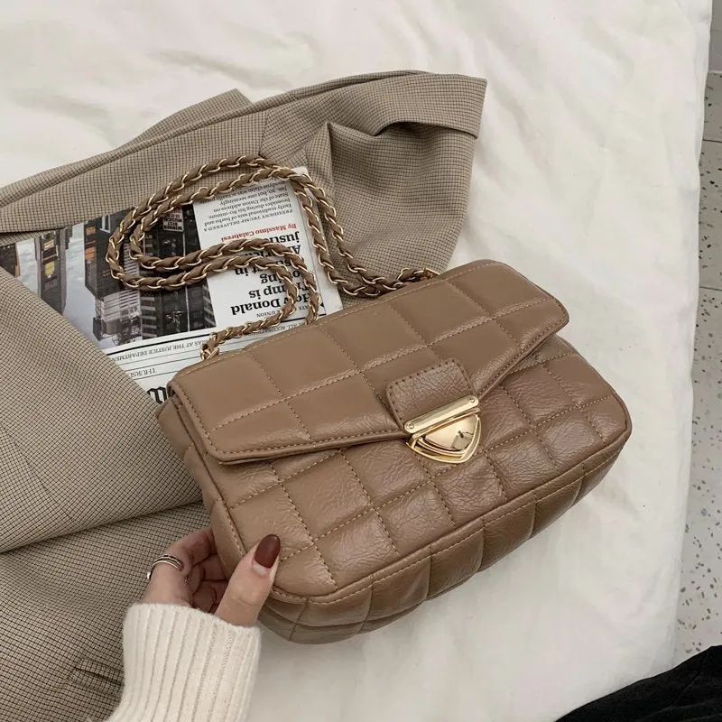 Christmas Gift 2021 Fashion New Branded Trending PU Leather Women's Designer Handbag and Purses Chain Lattice Square Shoulder Crossbody Bag