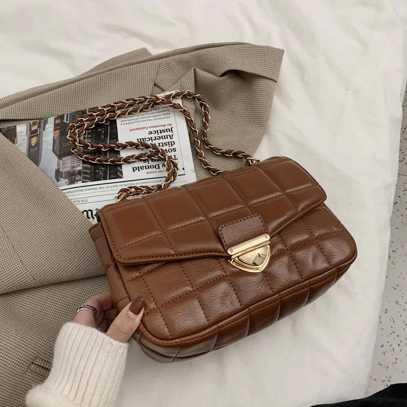 Christmas Gift 2021 Fashion New Branded Trending PU Leather Women's Designer Handbag and Purses Chain Lattice Square Shoulder Crossbody Bag