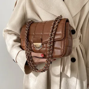 Christmas Gift 2021 Fashion New Branded Trending PU Leather Women's Designer Handbag and Purses Chain Lattice Square Shoulder Crossbody Bag