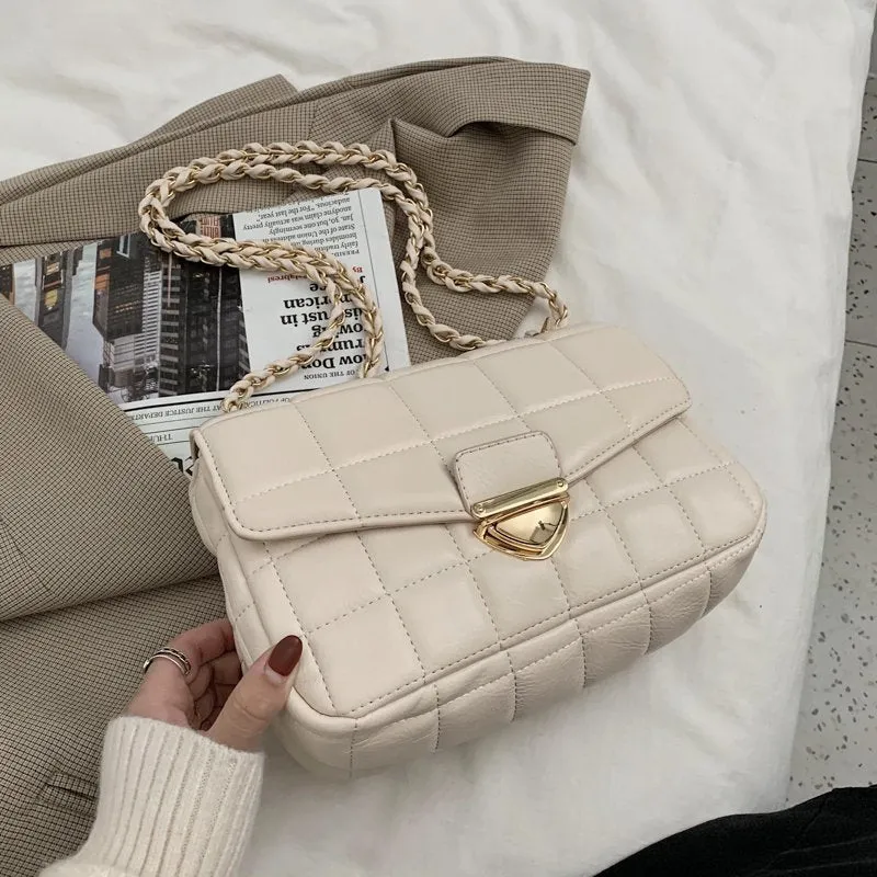 Christmas Gift 2021 Fashion New Branded Trending PU Leather Women's Designer Handbag and Purses Chain Lattice Square Shoulder Crossbody Bag