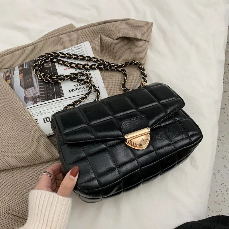 Christmas Gift 2021 Fashion New Branded Trending PU Leather Women's Designer Handbag and Purses Chain Lattice Square Shoulder Crossbody Bag