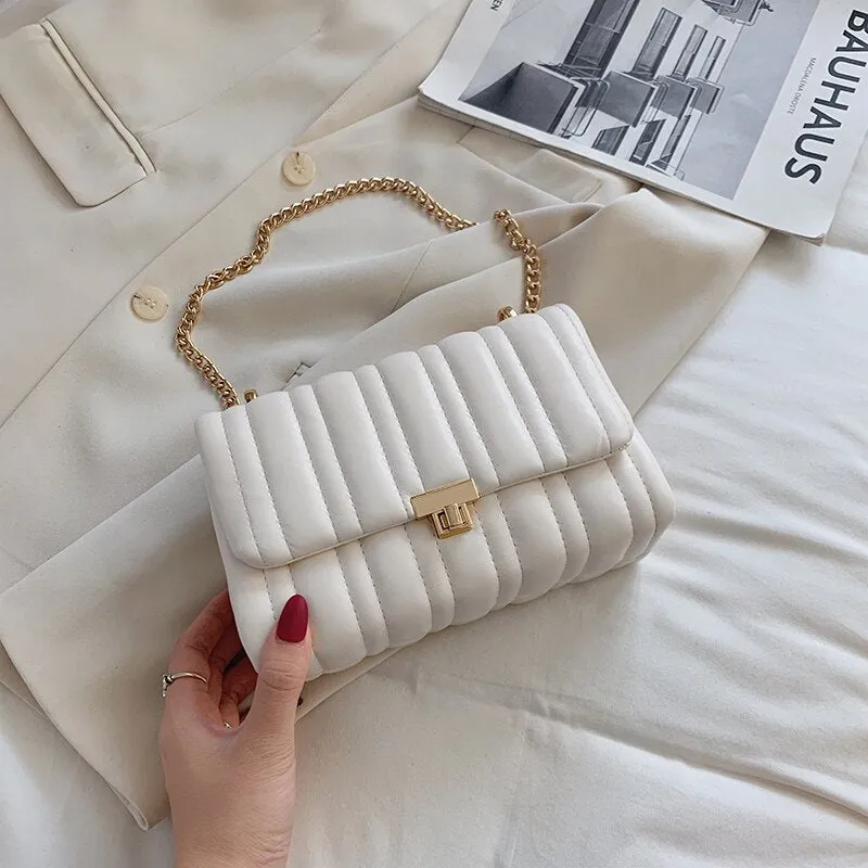 Christmas Gift Trending Chain PU Leather Crossbody Bags For Women 2021 Winter Simple Branded Shoulder Handbags Female Designer Hand Bag