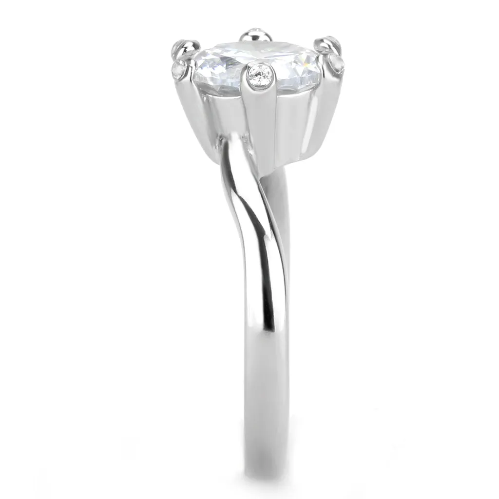 CJ3700 Wholesale Women's Stainless Steel High polished AAA Grade CZ Clear Pronged Solitaire Minimal Ring