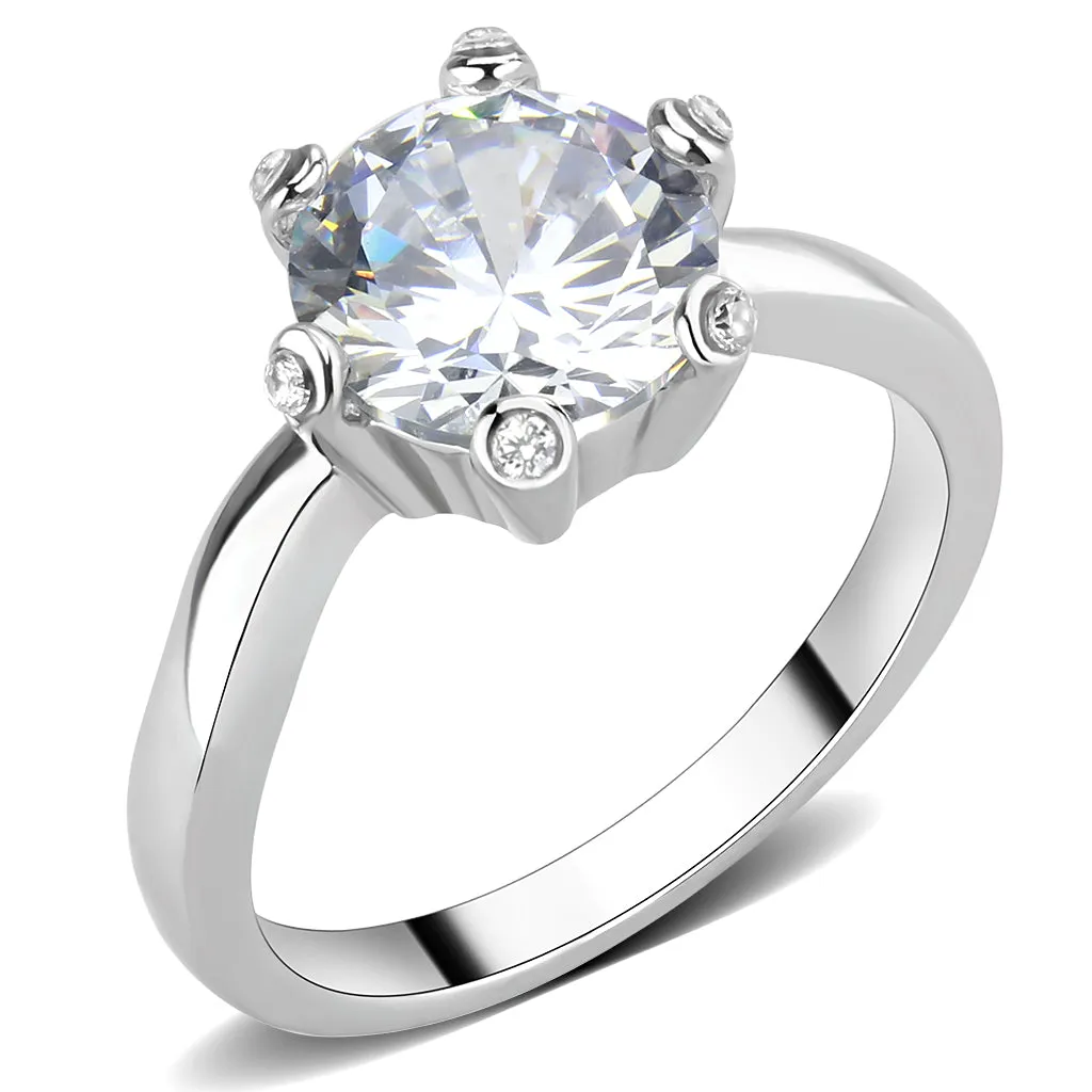 CJ3700 Wholesale Women's Stainless Steel High polished AAA Grade CZ Clear Pronged Solitaire Minimal Ring