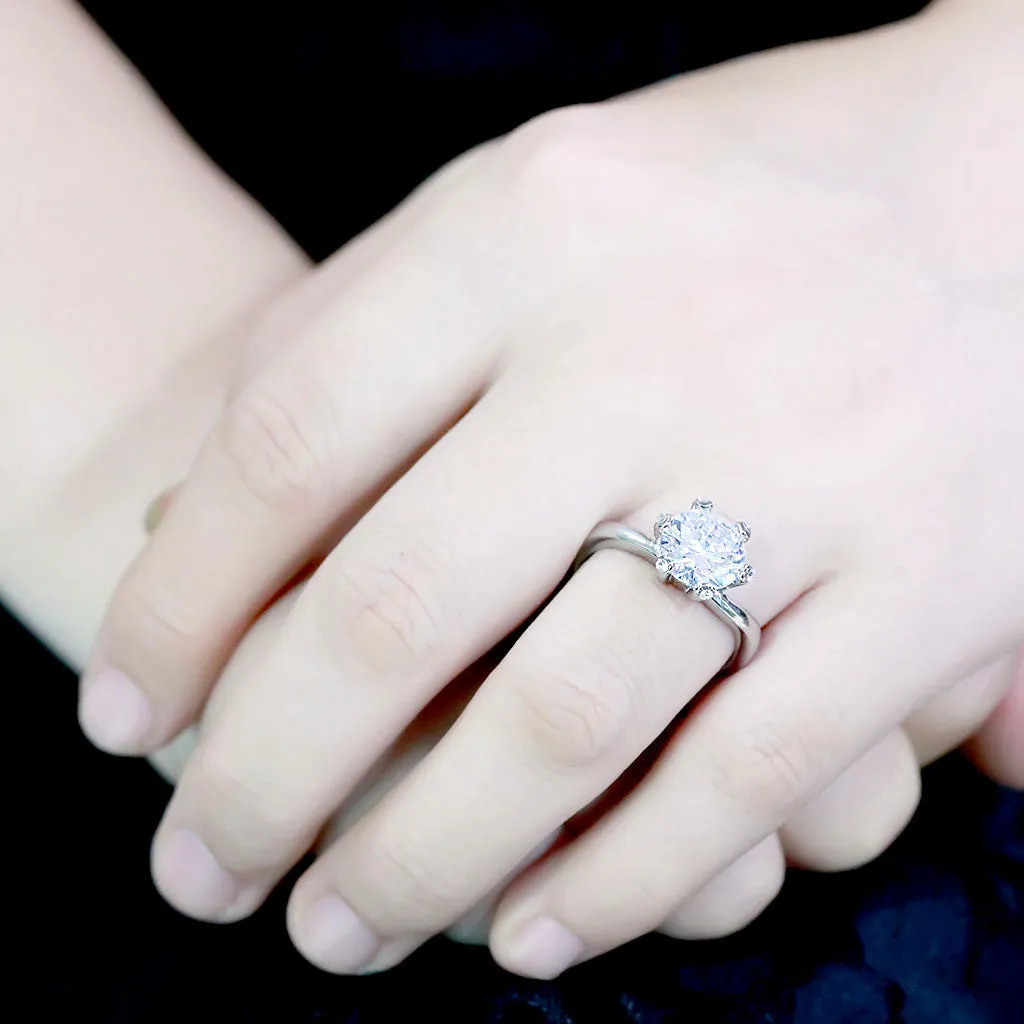 CJ3700 Wholesale Women's Stainless Steel High polished AAA Grade CZ Clear Pronged Solitaire Minimal Ring