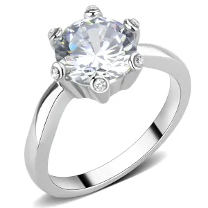 CJ3700 Wholesale Women's Stainless Steel High polished AAA Grade CZ Clear Pronged Solitaire Minimal Ring