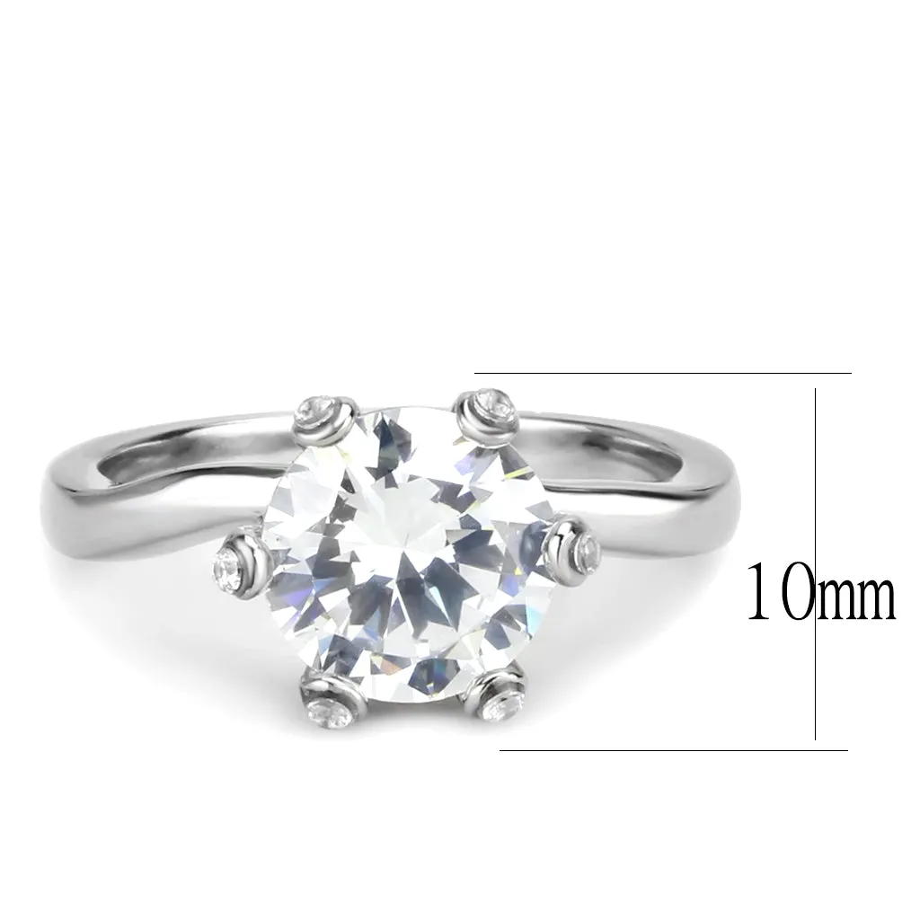 CJ3700 Wholesale Women's Stainless Steel High polished AAA Grade CZ Clear Pronged Solitaire Minimal Ring