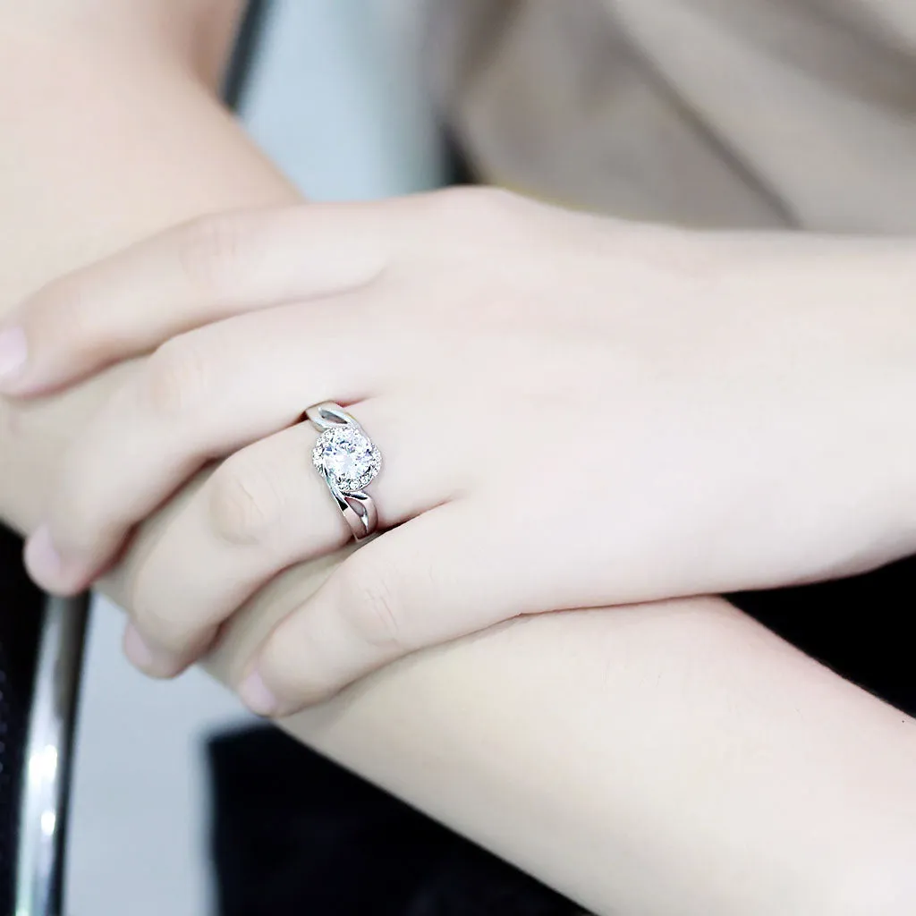 CJ3701 Wholesale Women's Stainless Steel High polished AAA Grade CZ Clear Intertwined Solitaire Minimal Ring