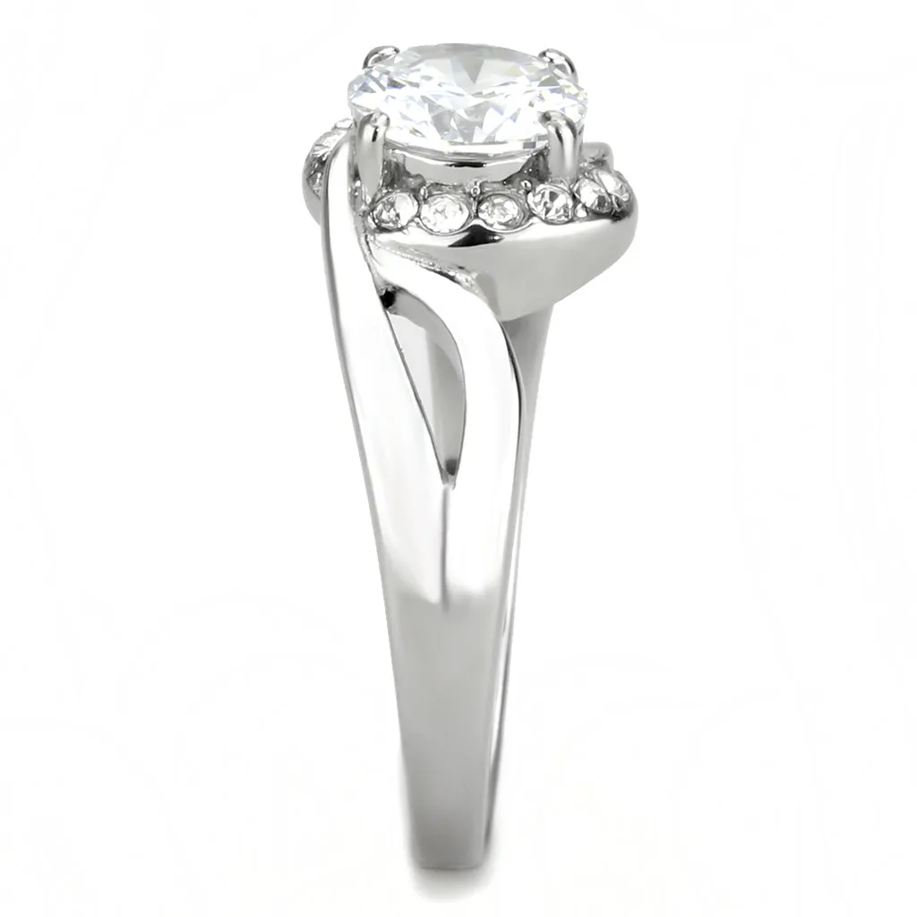 CJ3701 Wholesale Women's Stainless Steel High polished AAA Grade CZ Clear Intertwined Solitaire Minimal Ring