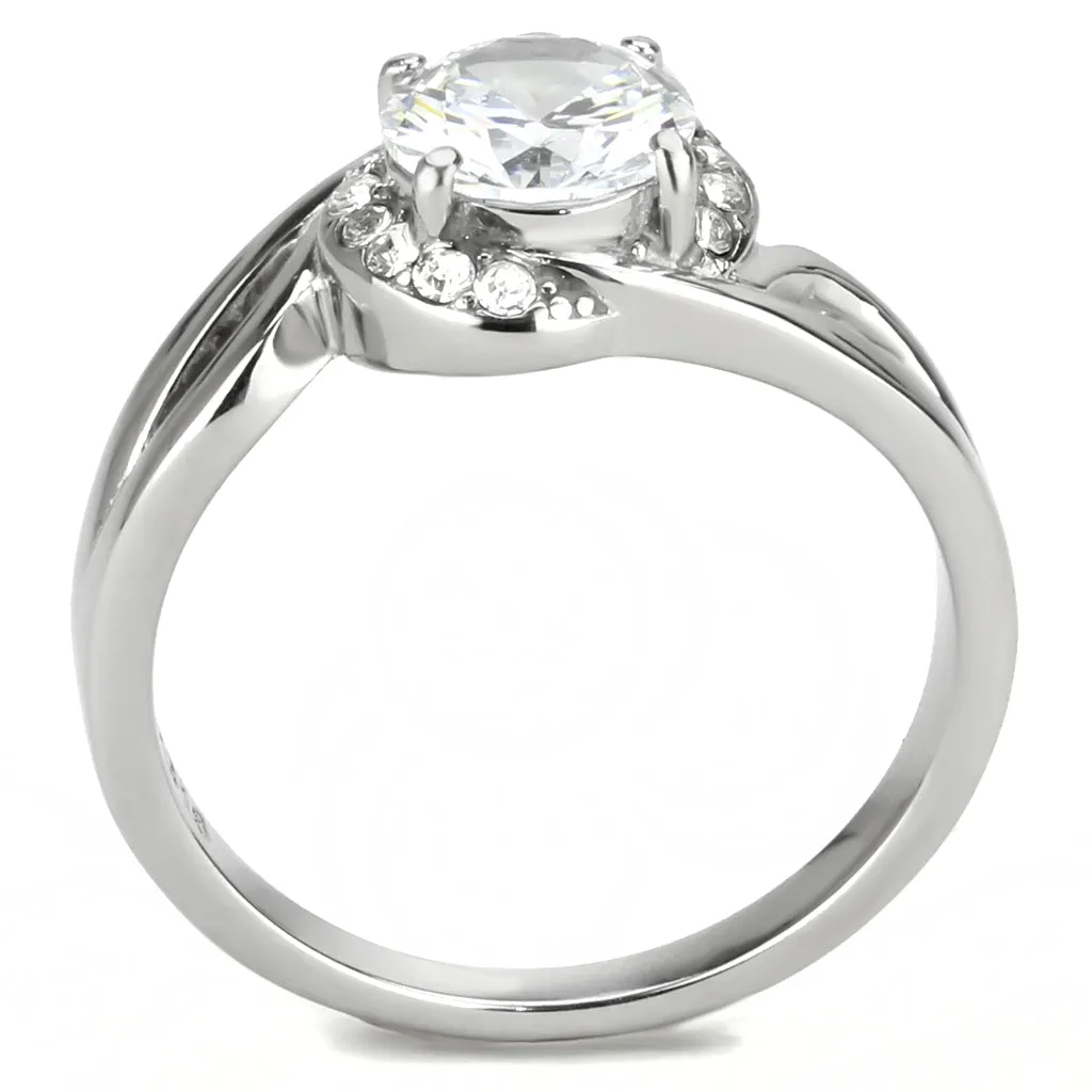 CJ3701 Wholesale Women's Stainless Steel High polished AAA Grade CZ Clear Intertwined Solitaire Minimal Ring