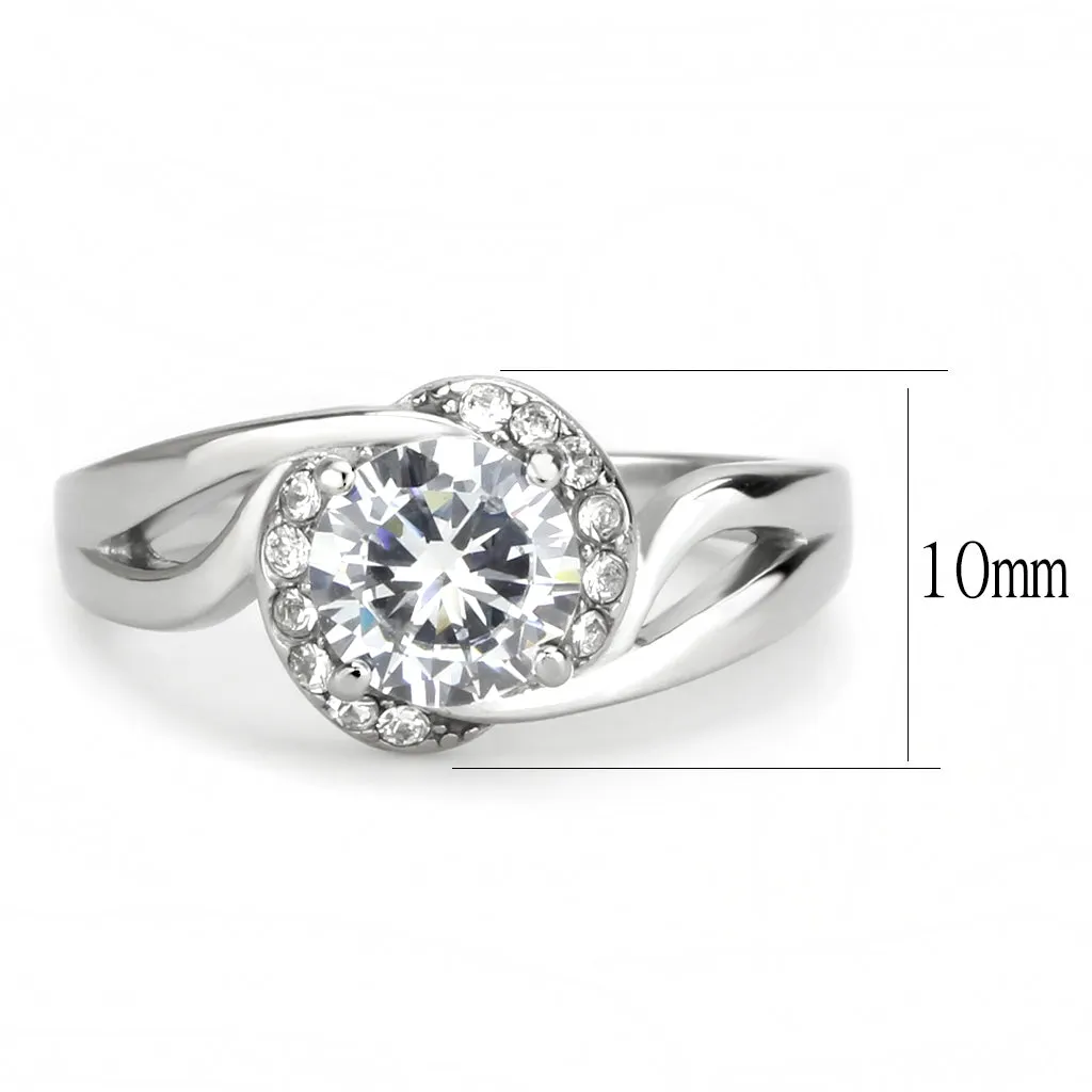 CJ3701 Wholesale Women's Stainless Steel High polished AAA Grade CZ Clear Intertwined Solitaire Minimal Ring