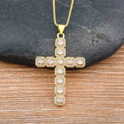 Classic Creative Design 6 Colors Cross Pendant Necklace Exquisite Shine Zircon Chain