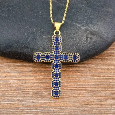 Classic Creative Design 6 Colors Cross Pendant Necklace Exquisite Shine Zircon Chain