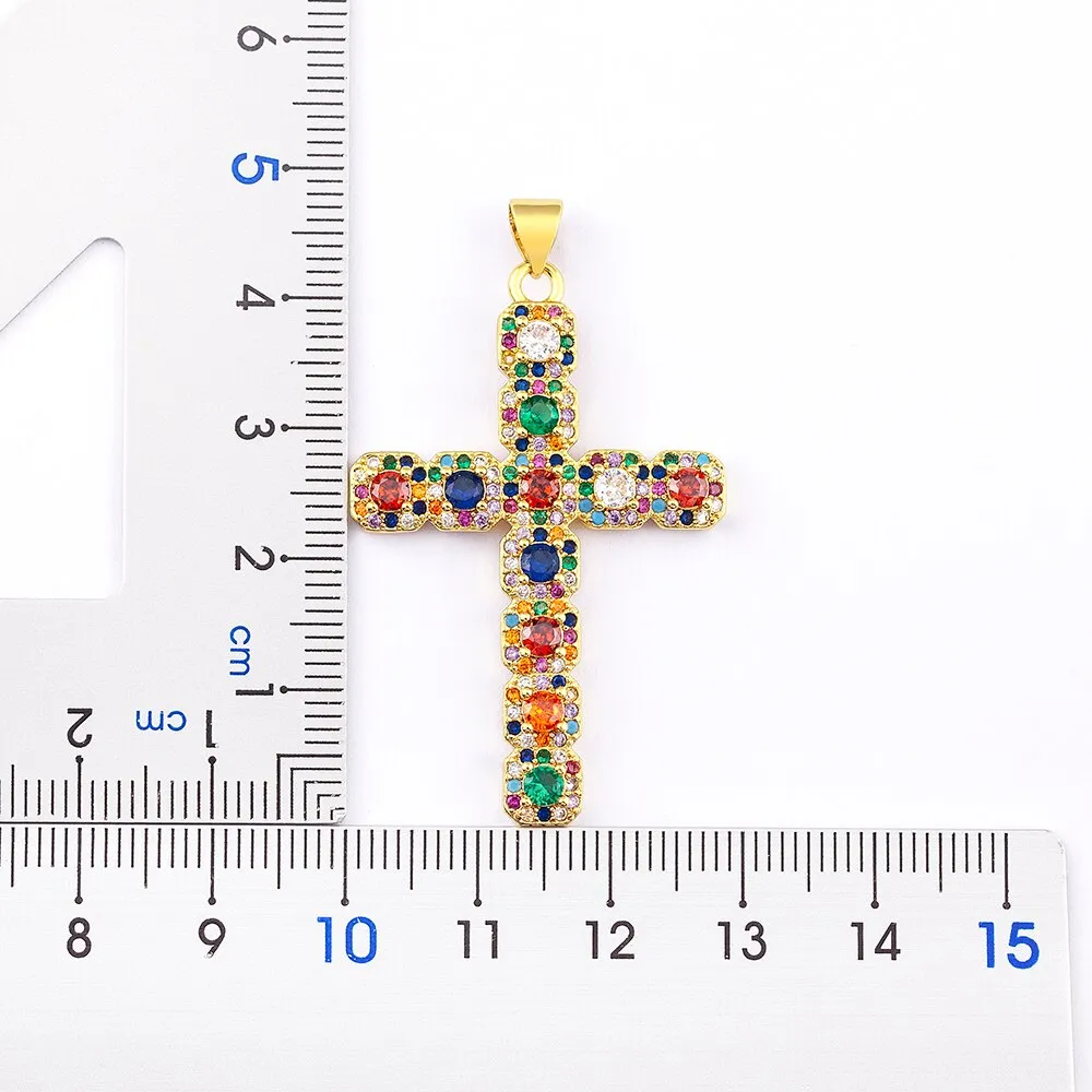 Classic Creative Design 6 Colors Cross Pendant Necklace Exquisite Shine Zircon Chain