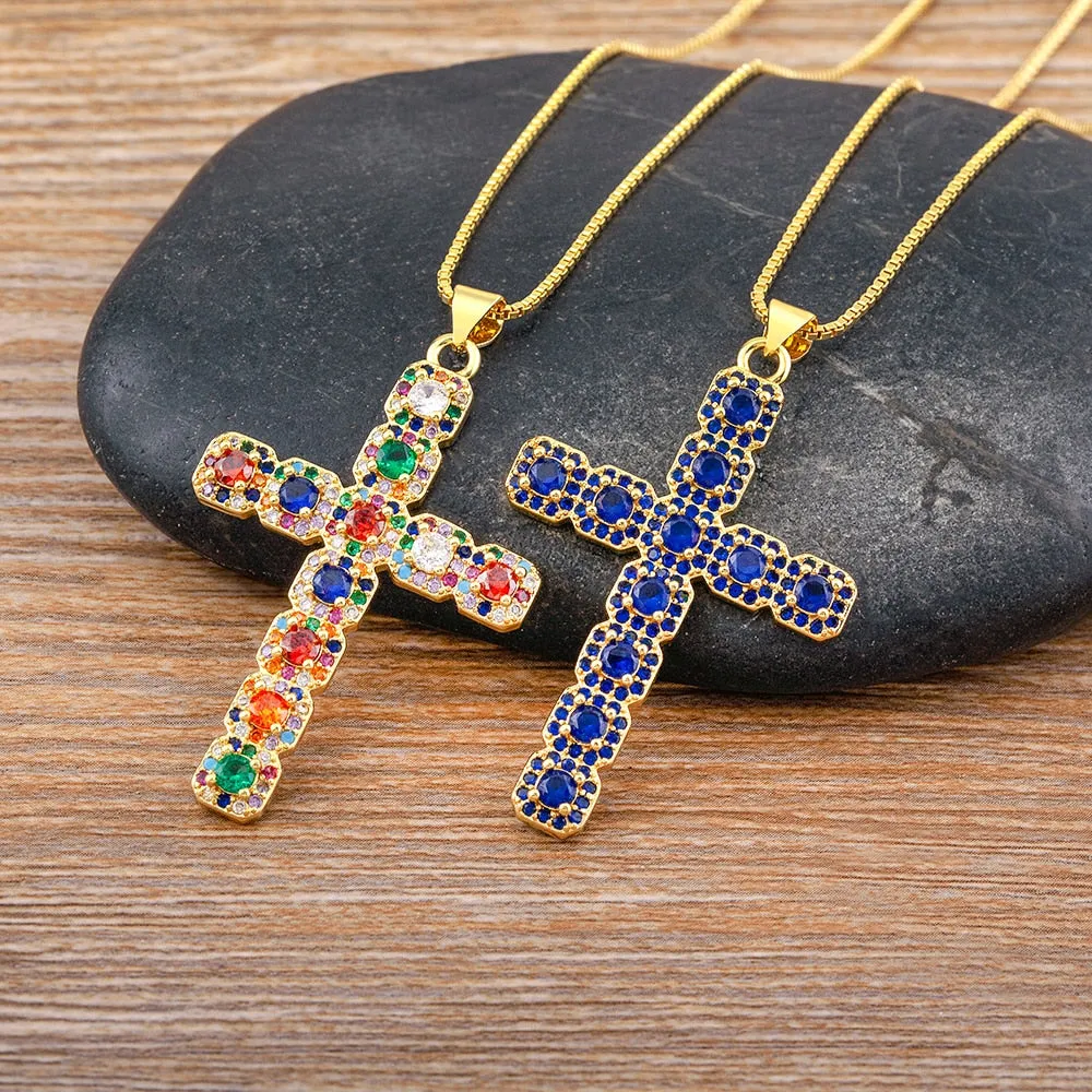 Classic Creative Design 6 Colors Cross Pendant Necklace Exquisite Shine Zircon Chain