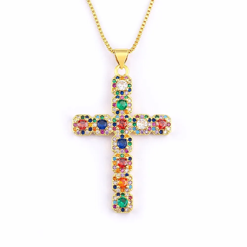 Classic Creative Design 6 Colors Cross Pendant Necklace Exquisite Shine Zircon Chain