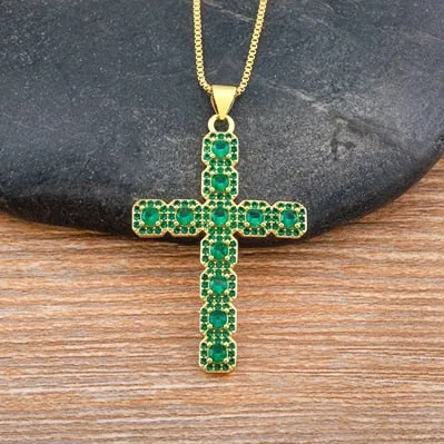 Classic Creative Design 6 Colors Cross Pendant Necklace Exquisite Shine Zircon Chain