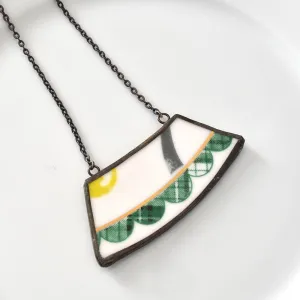 CLEARANCE Wide Rim Broken China Jewelry Necklace  - Green and White