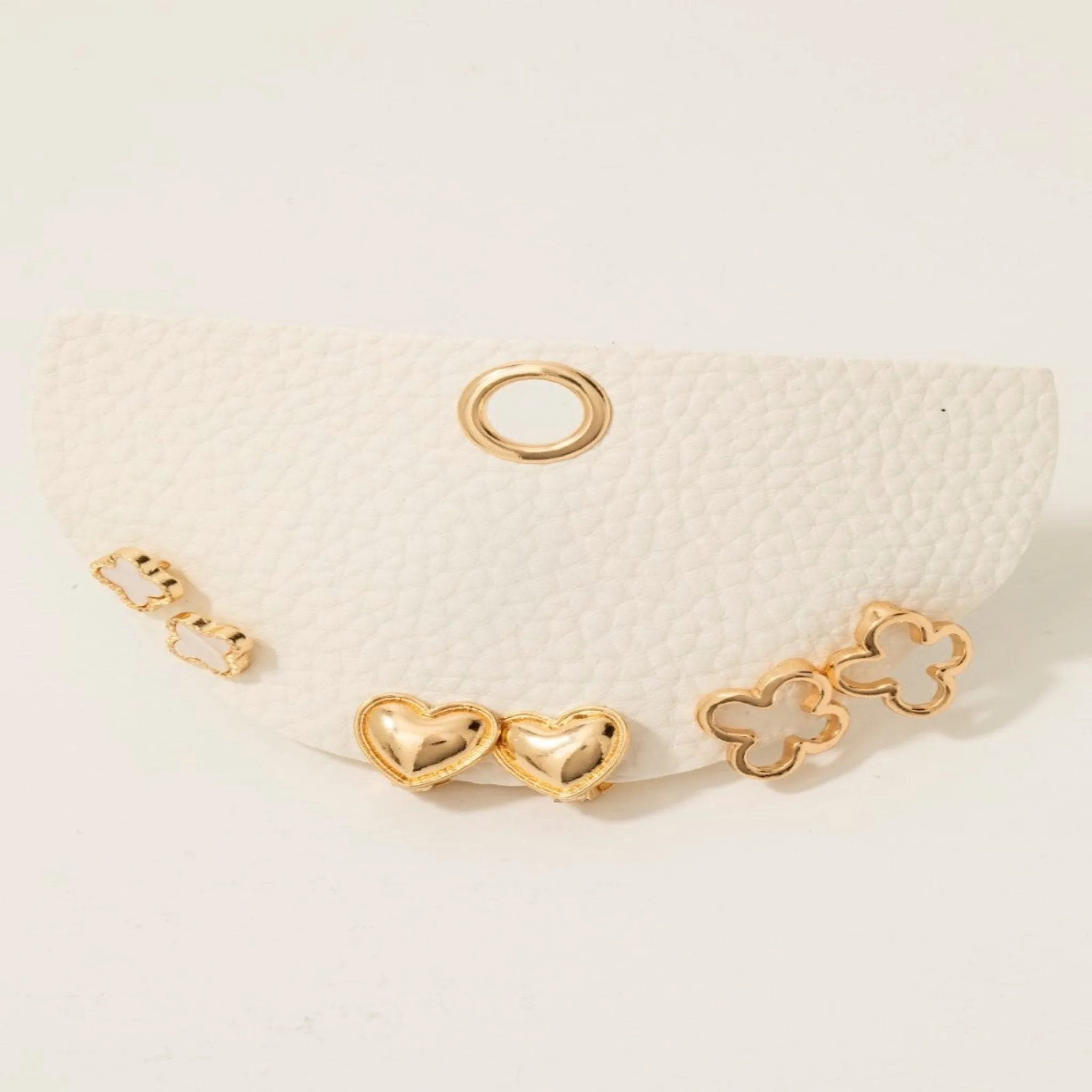 Clover And Hearts Stud Earrings Set - Gold