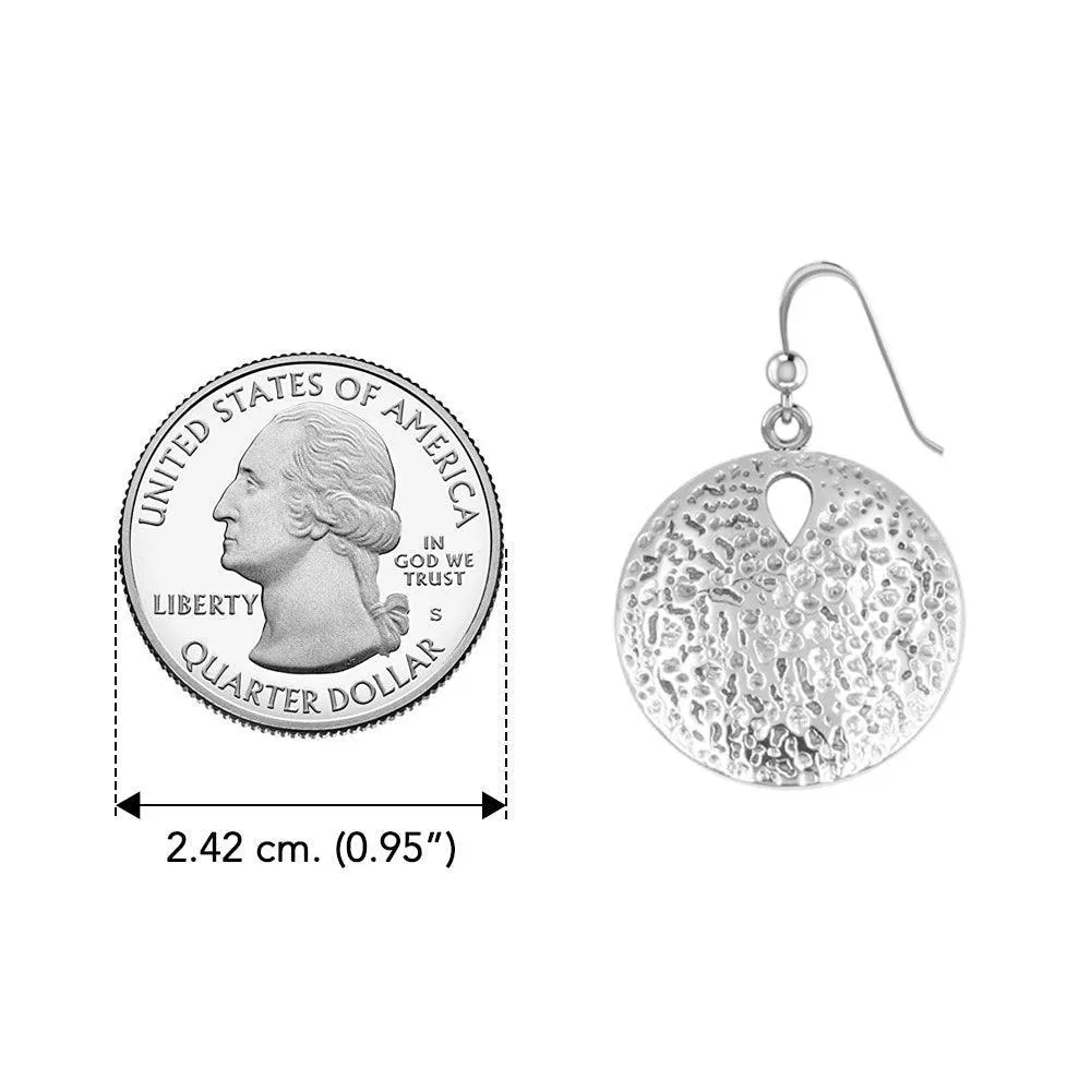Coastal Charm Sterling Silver Hammer Textured Sand Dollar Earrings by Peter Stone