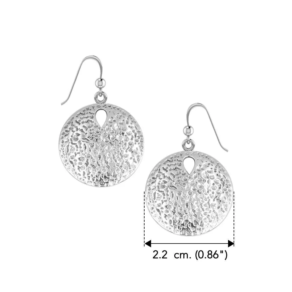 Coastal Charm Sterling Silver Hammer Textured Sand Dollar Earrings by Peter Stone
