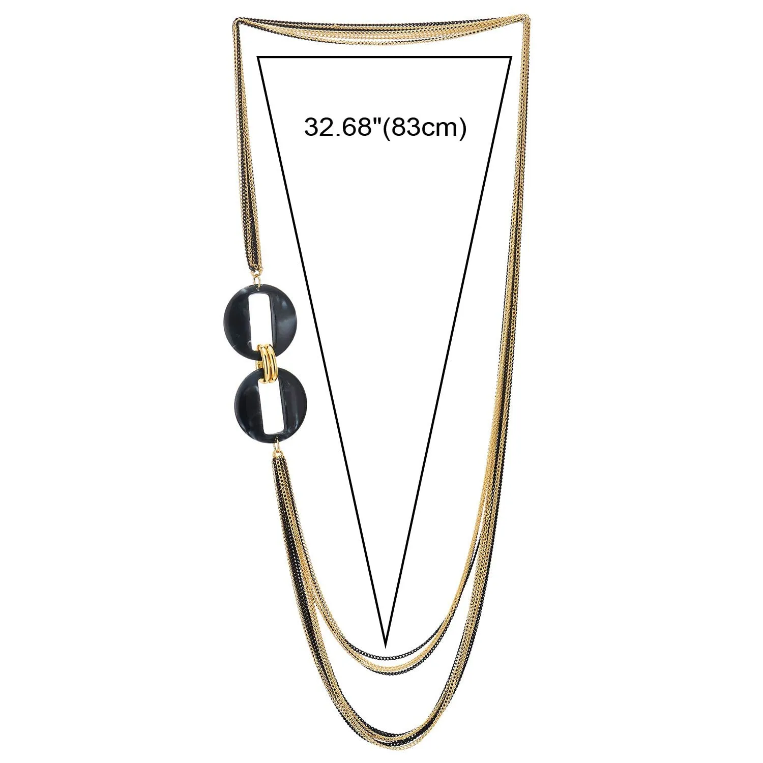 COOLSTEELANDBEYOND Long Layered Necklace, Statement Necklace with Acrylic Oval Link Charms, Waterfall Multi-Strand Gold Black Chains