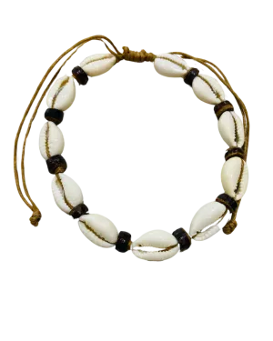 Cowrie Shell & Brown Bead Anklets - Pack 10