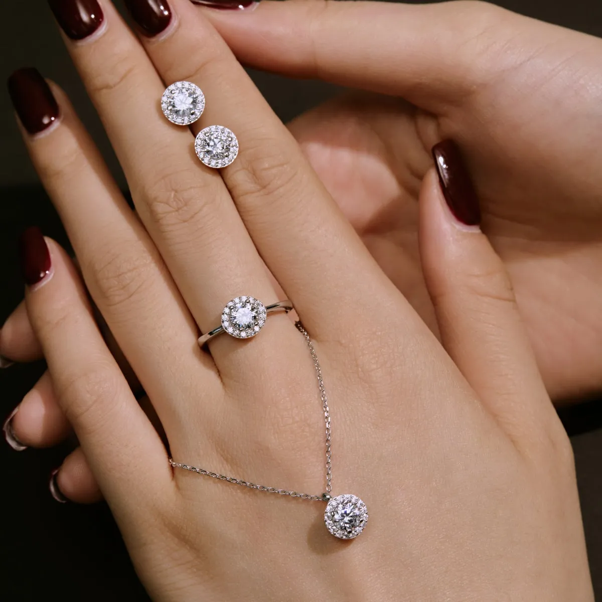 Cubic Zirconia Round Brilliant Halo Pendant Necklace