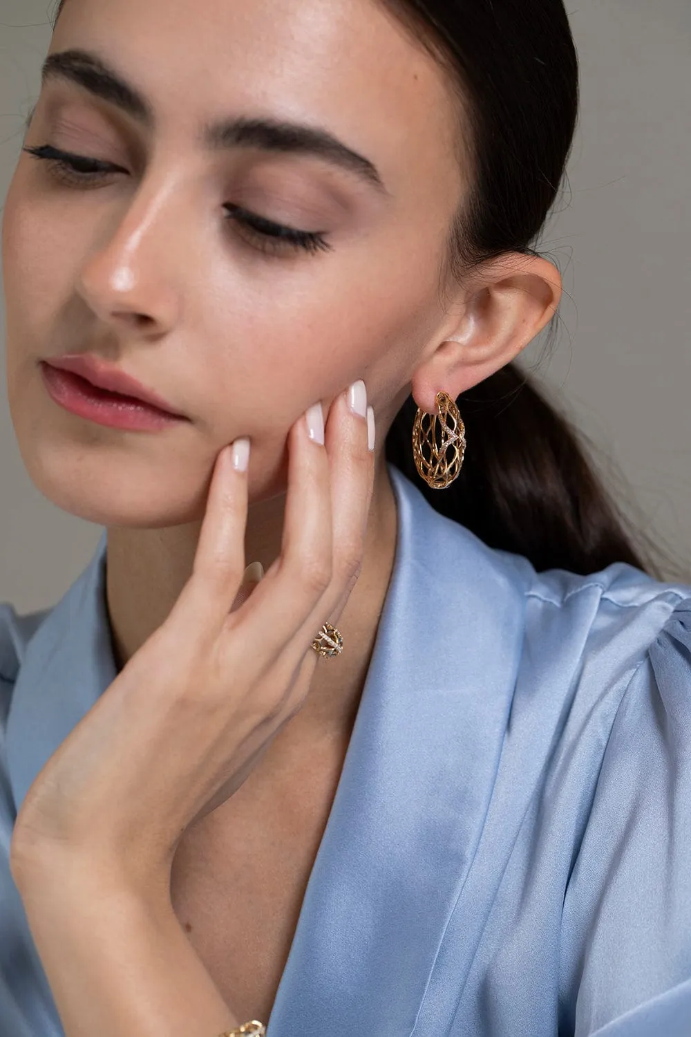 Dentelle Gold and Diamond Hoops