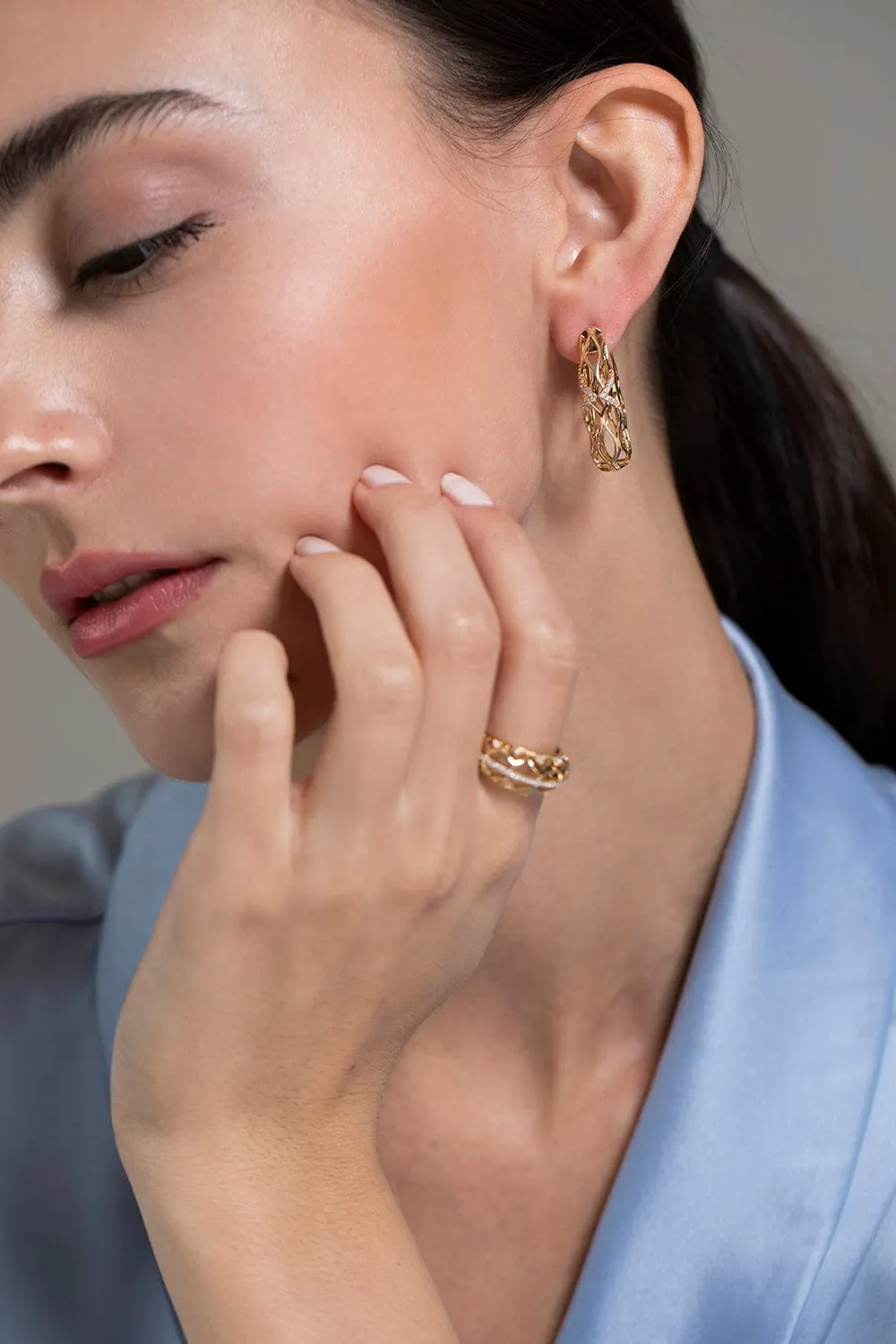 Dentelle Gold and Diamond Hoops