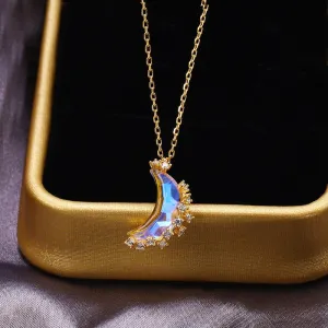 Designer original craftsmanship inlaid crystal moonstone half crescent chain necklace