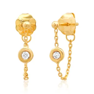 Diamond Bezel Front to Back Chain Wrap Stud Earrings