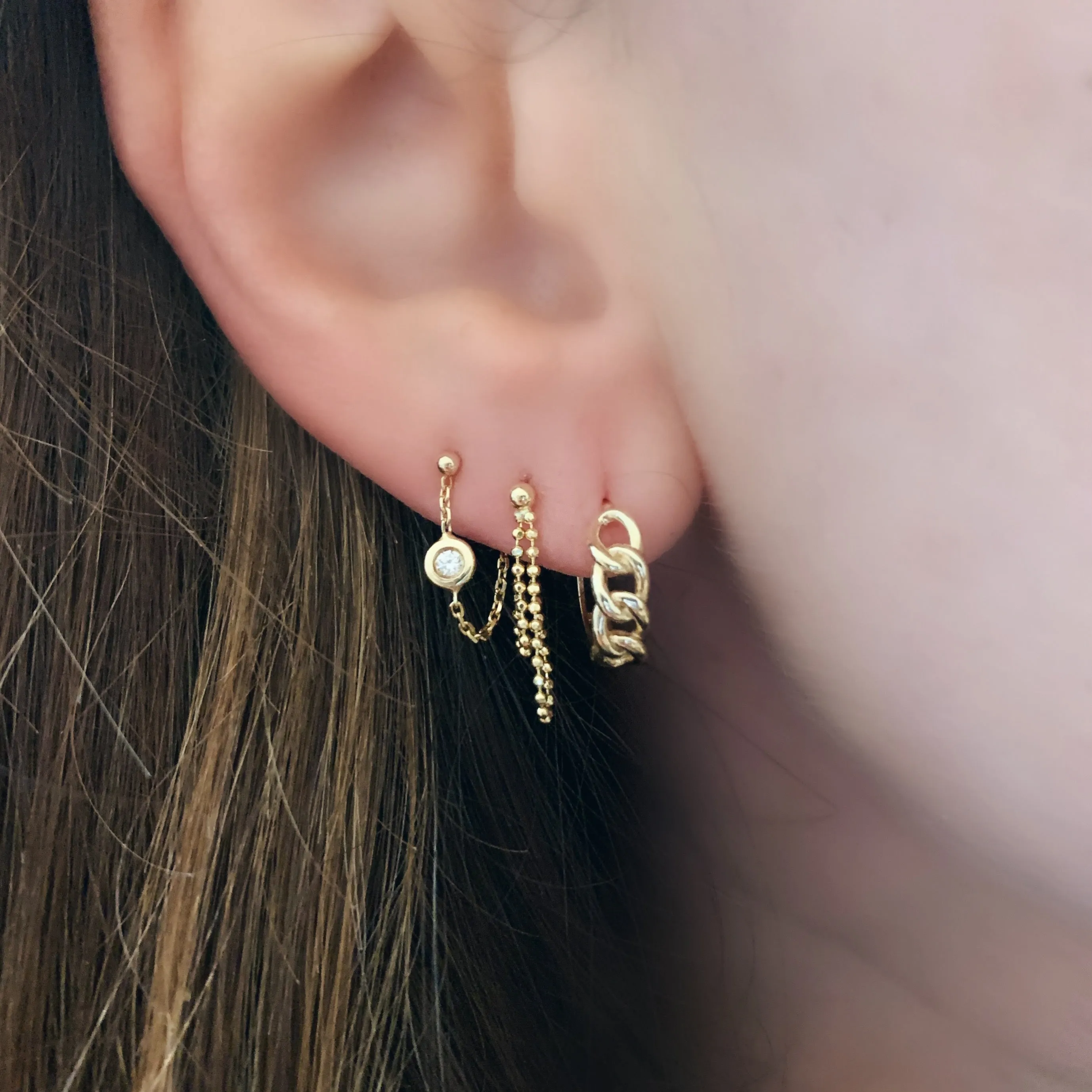 Diamond Bezel Front to Back Chain Wrap Stud Earrings