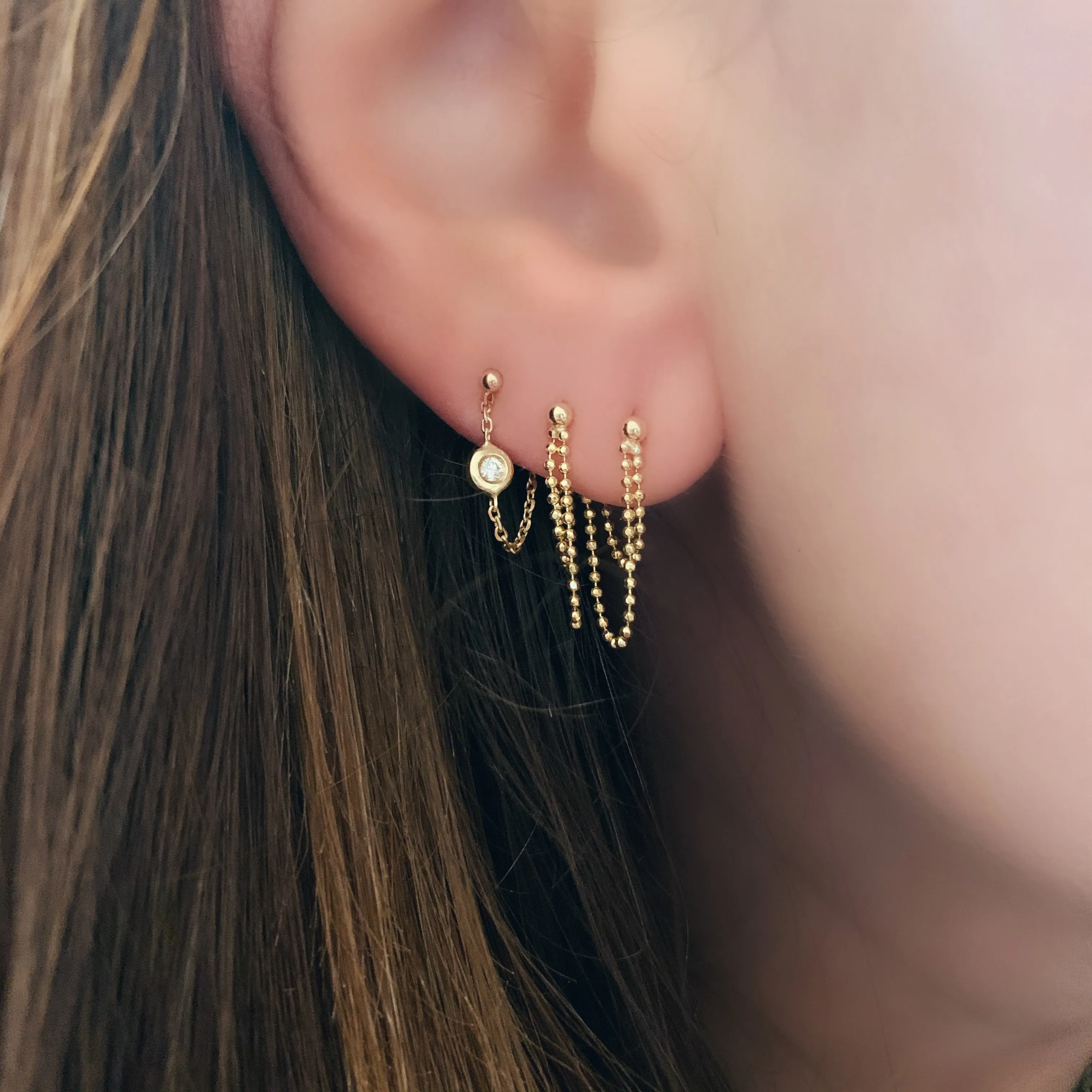 Diamond Bezel Front to Back Chain Wrap Stud Earrings
